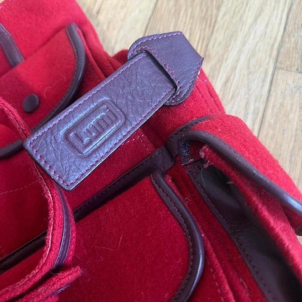 Lumi Archive Chesterfield‎ Tote Red Wool Felt Purple Leather Trim Utility Bag